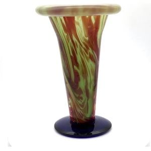 Handblown Glass Vase - Green & Amber with Cobalt Base - 9" by Noble Excellence